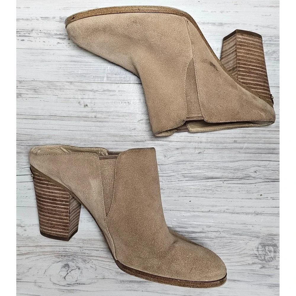 Michael‎ Kors Tan Suede Block Heel Mules Ankle Booties Shoes Women's 8M